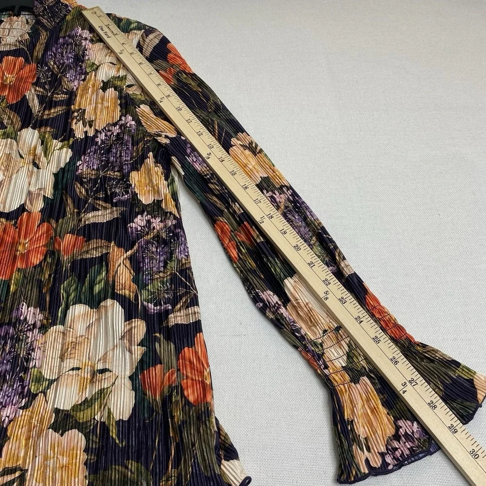 Chico's Womens 4 XXL Dark Purple Floral Pleated Blouse Long Sleeve Mock Neck Top - Picture 13 of 16